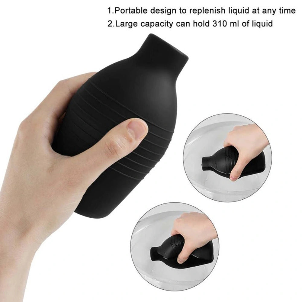 Black 310ml anal douche with nozzle – full measurements and dimensions shown