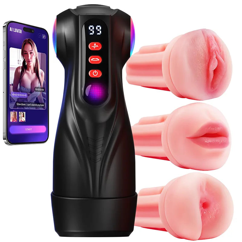 XS10 - 9 Sucking & Vibrating AI Sync Electric Pussy Toy with 3 Realistic Sleeves
