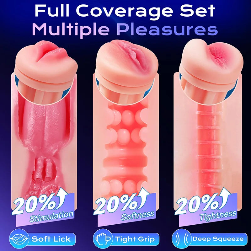 XS10 - 9 Sucking & Vibrating AI Sync Electric Pussy Toy with 3 Realistic Sleeves