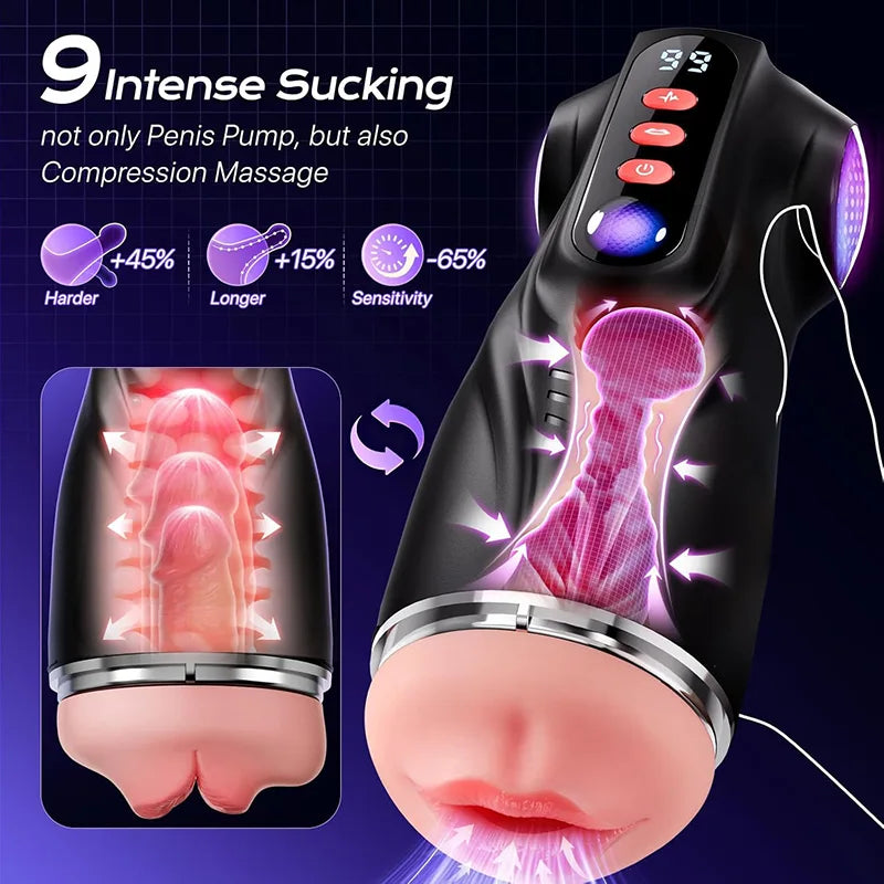 XS10 - 9 Sucking & Vibrating AI Sync Electric Pussy Toy with 3 Realistic Sleeves