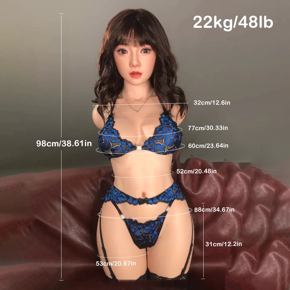 Elena – 48 lbs Enchanting Black-Haired Japanese Sex Torso Doll with Detachable Head