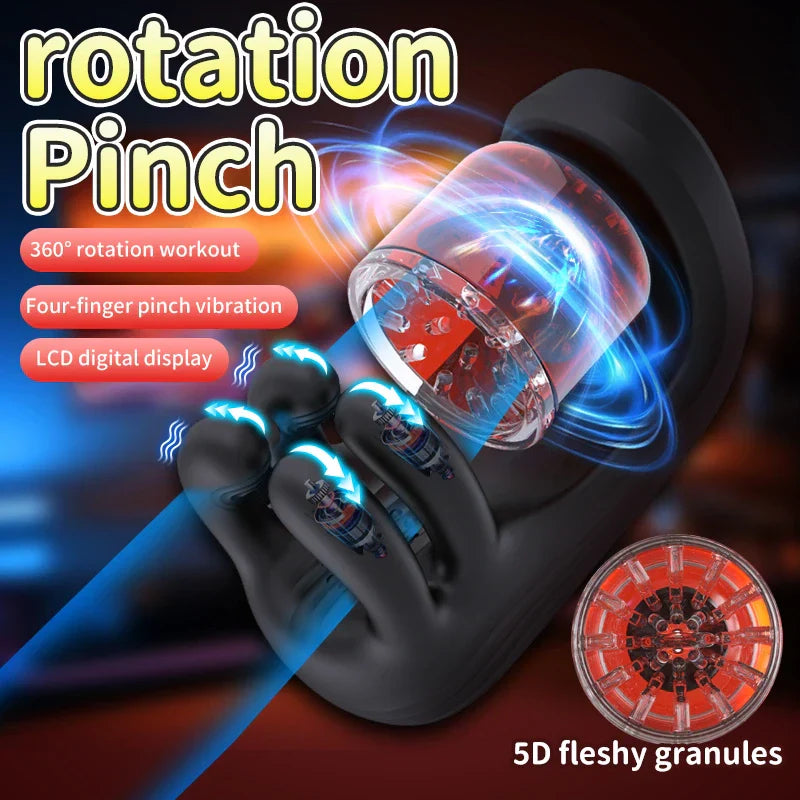 PG10 – Glans Trainer Masturbator with Rotating Pinch Stimulation & 9 Vibration Modes