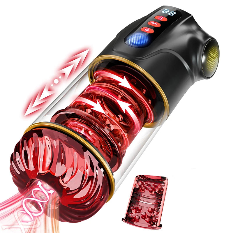 PA14 - 9 Sucking Thrusting Rotating Men Massage Stroker Cup with LCD Visual Screen