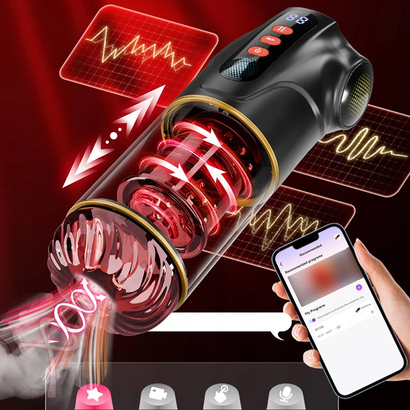 PA14 - 9 Sucking Thrusting Rotating Men Massage Stroker Cup with LCD Visual Screen