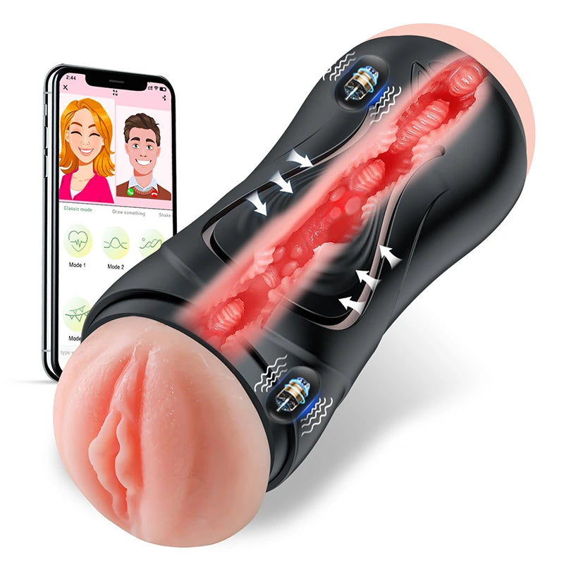 PA16 - Realistic 9 Vibration Vagina Masturbator with Double Channels