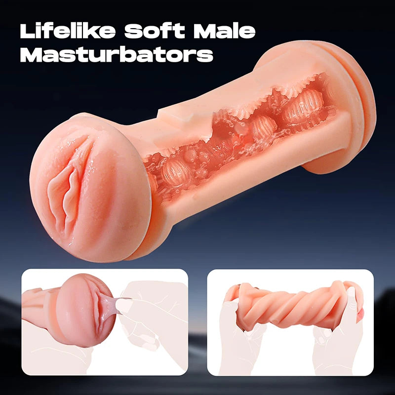 PA16 - Realistic 9 Vibration Vagina Masturbator with Double Channels