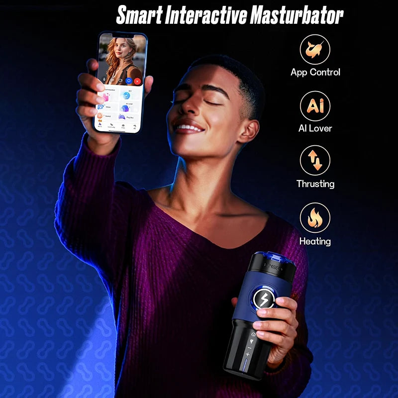 PB8 - APP 360° Real Warm Heating Male Stroker Toy with Blowjob & Vagina & Anus Sleeves