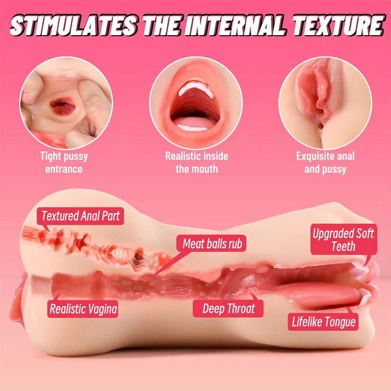 Emilia - 1.6 lbs Realistic 3 In 1 Mouth & Butts Pocket Pussy