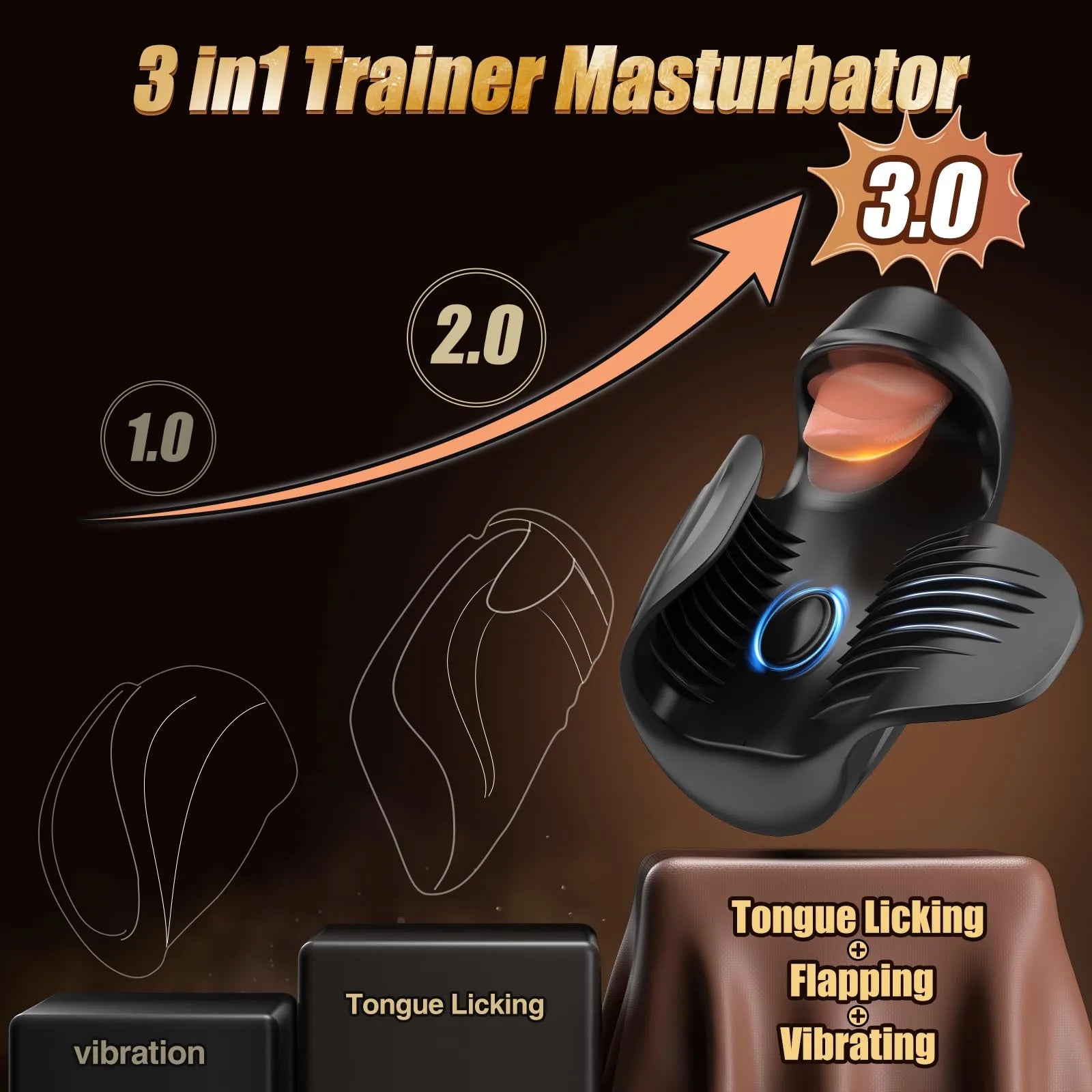 PG18 – 10 Vibration Modes Glans Trainer Masturbator with Licking, Tapping