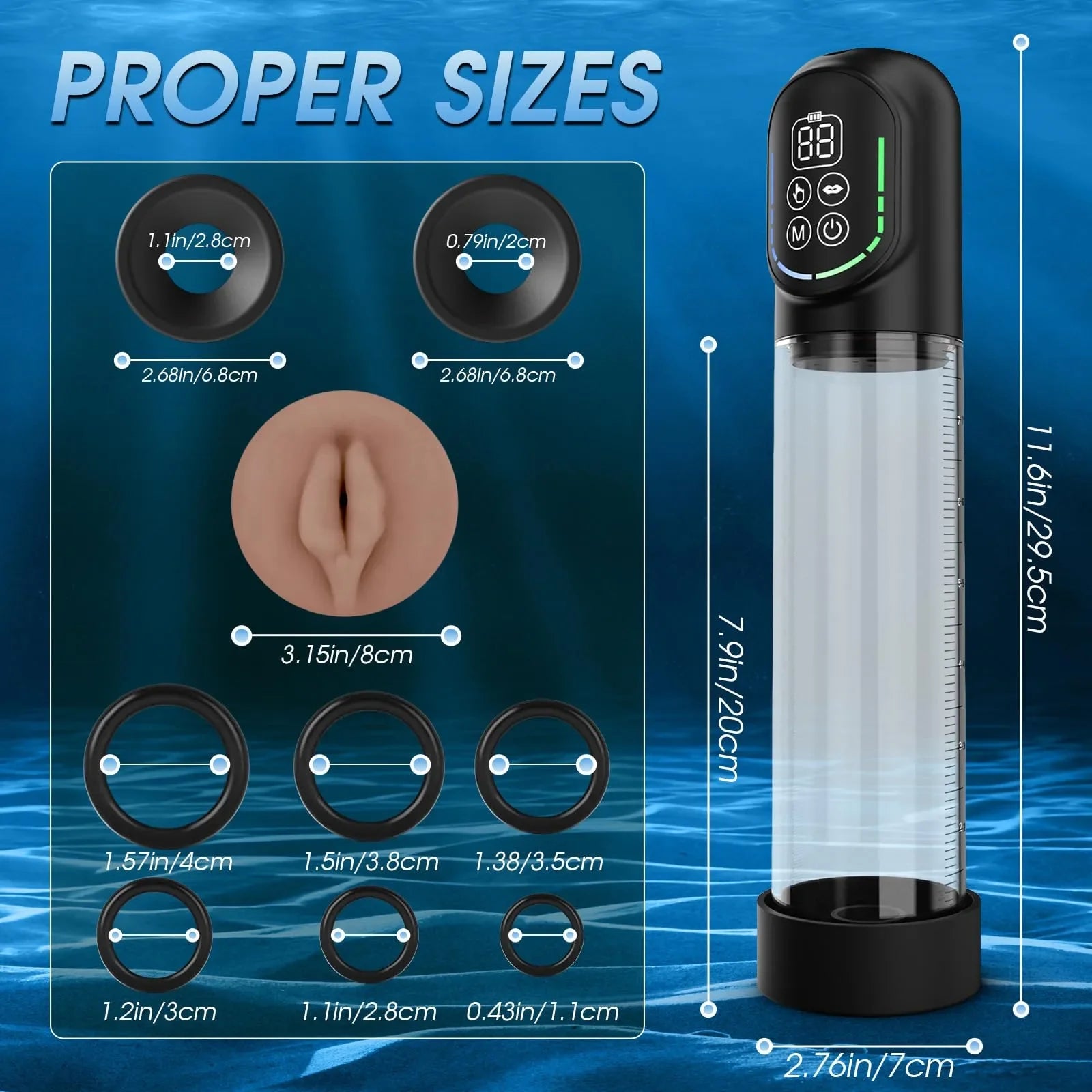 XP9 – Water Penis Pump with LCD Display, Adjustable Suction & Training Modes