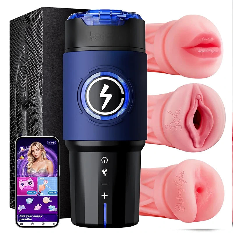 PB8 - APP 360° Real Warm Heating Male Stroker Toy with Blowjob & Vagina & Anus Sleeves