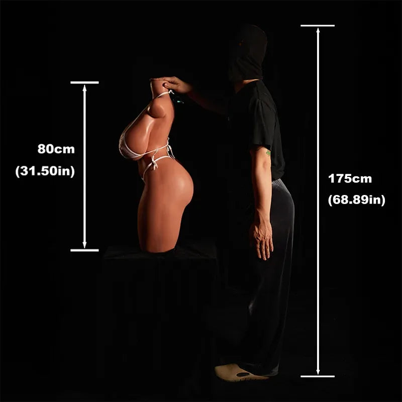 Ellie - 48.5 lbs Deep Tan Realistic BBW Silicone Sex Doll Torso