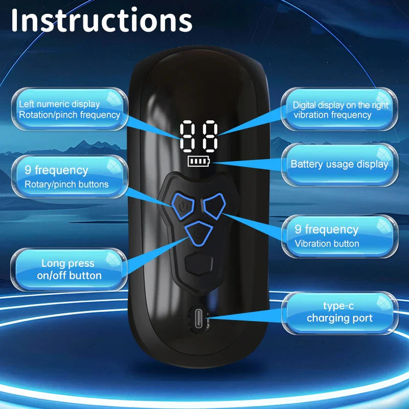 PG10 – Glans Trainer Masturbator with Rotating Pinch Stimulation & 9 Vibration Modes
