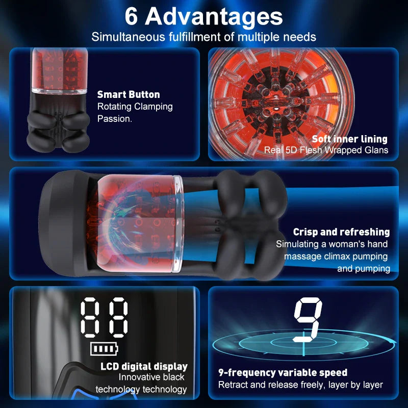 PG10 – Glans Trainer Masturbator with Rotating Pinch Stimulation & 9 Vibration Modes
