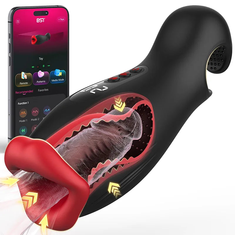 PA12 - 5 Squeezing & 9 Vibrating Oral Sex Toy with APP Control