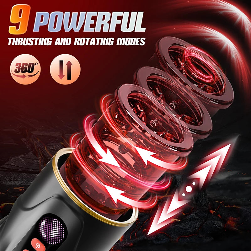 PA14 - 9 Sucking Thrusting Rotating Men Massage Stroker Cup with LCD Visual Screen