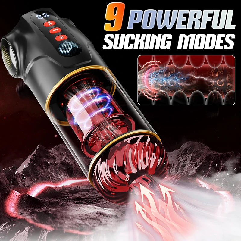 PA14 - 9 Sucking Thrusting Rotating Men Massage Stroker Cup with LCD Visual Screen