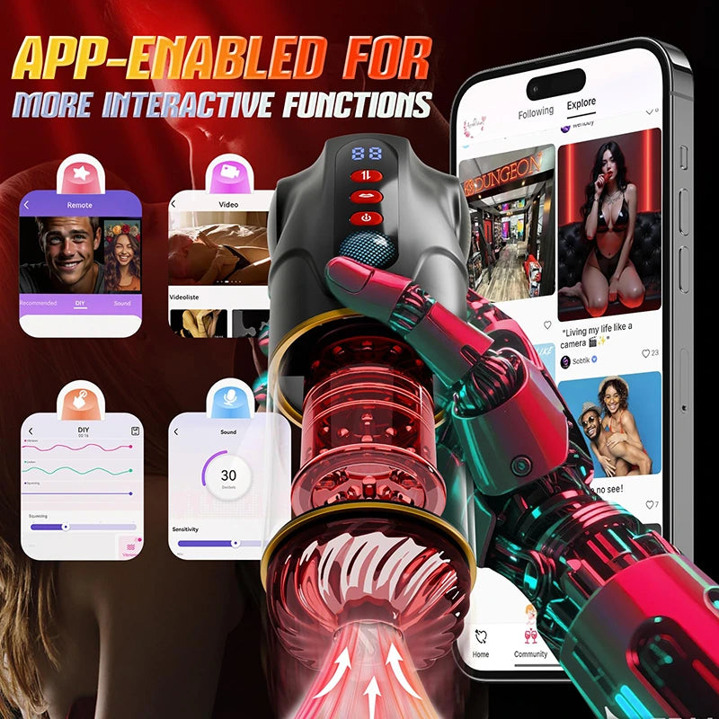 PA14 - 9 Sucking Thrusting Rotating Men Massage Stroker Cup with LCD Visual Screen