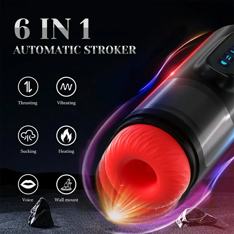 PB6 - Ultra Quiet 6 In 1 Automatic Male Stimulator with Wall-Mounted Suction Base