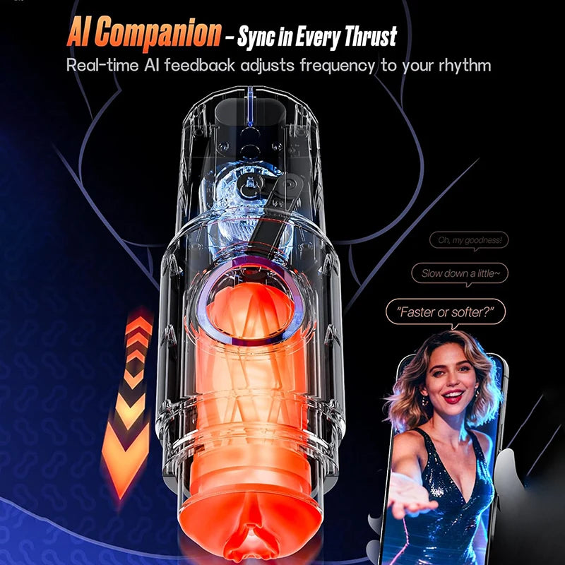 PB8 - APP 360° Real Warm Heating Male Stroker Toy with Blowjob & Vagina & Anus Sleeves