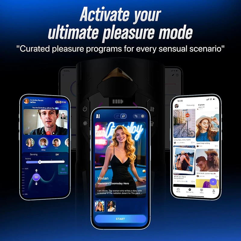 PT4 - Hands Free App Automatic Thrusting Stroker with 7 Sucking & Vibration Modes