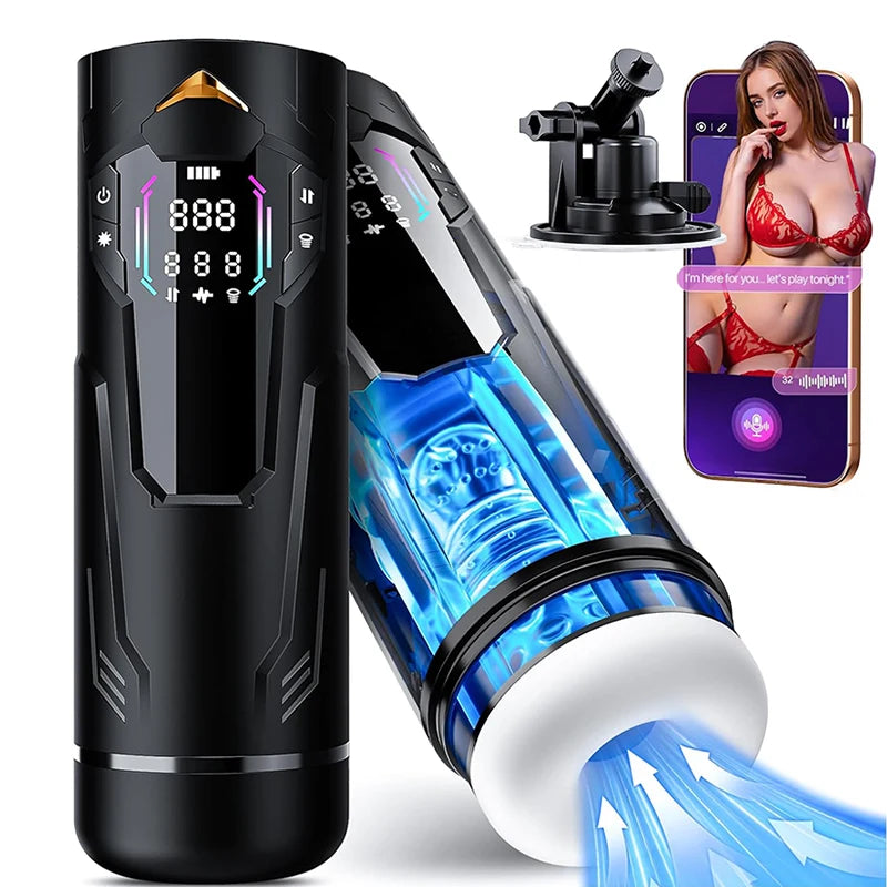 PT4 - Hands Free App Automatic Thrusting Stroker with 7 Sucking & Vibration Modes