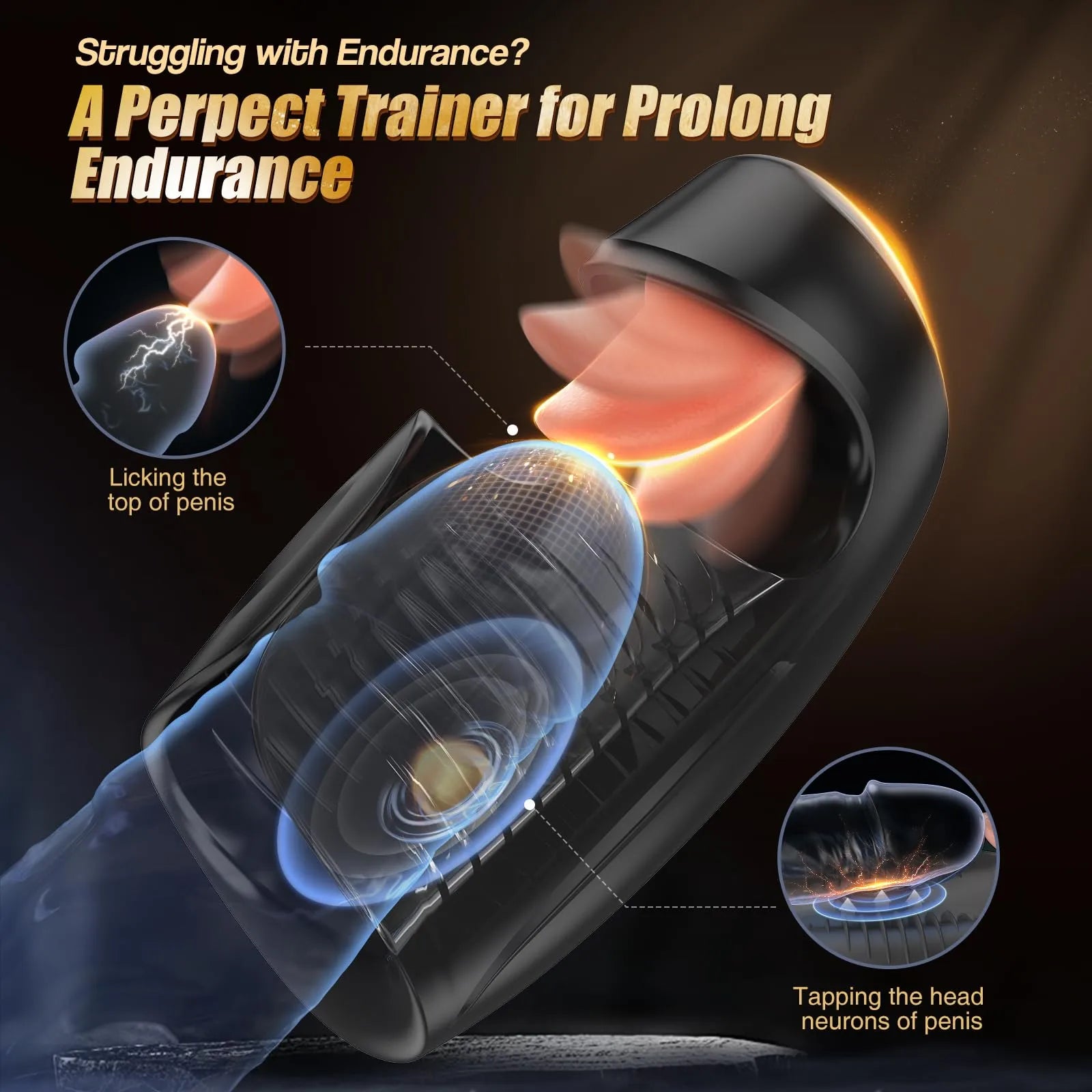 PG18 – 10 Vibration Modes Glans Trainer Masturbator with Licking, Tapping