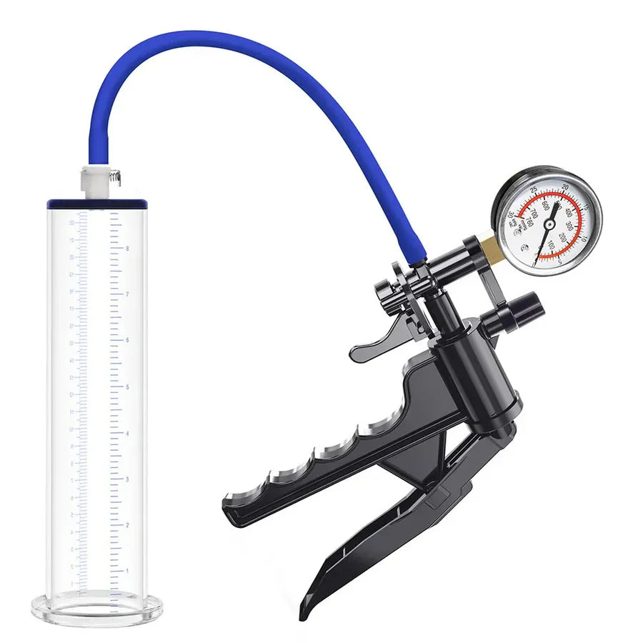 XP13S – Pistol-Grip Manual Penis Pump with Pressure Gauge & Quick-Release Valve