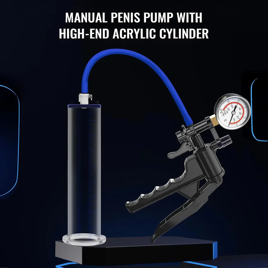 XP13S – Pistol-Grip Manual Penis Pump with Pressure Gauge & Quick-Release Valve